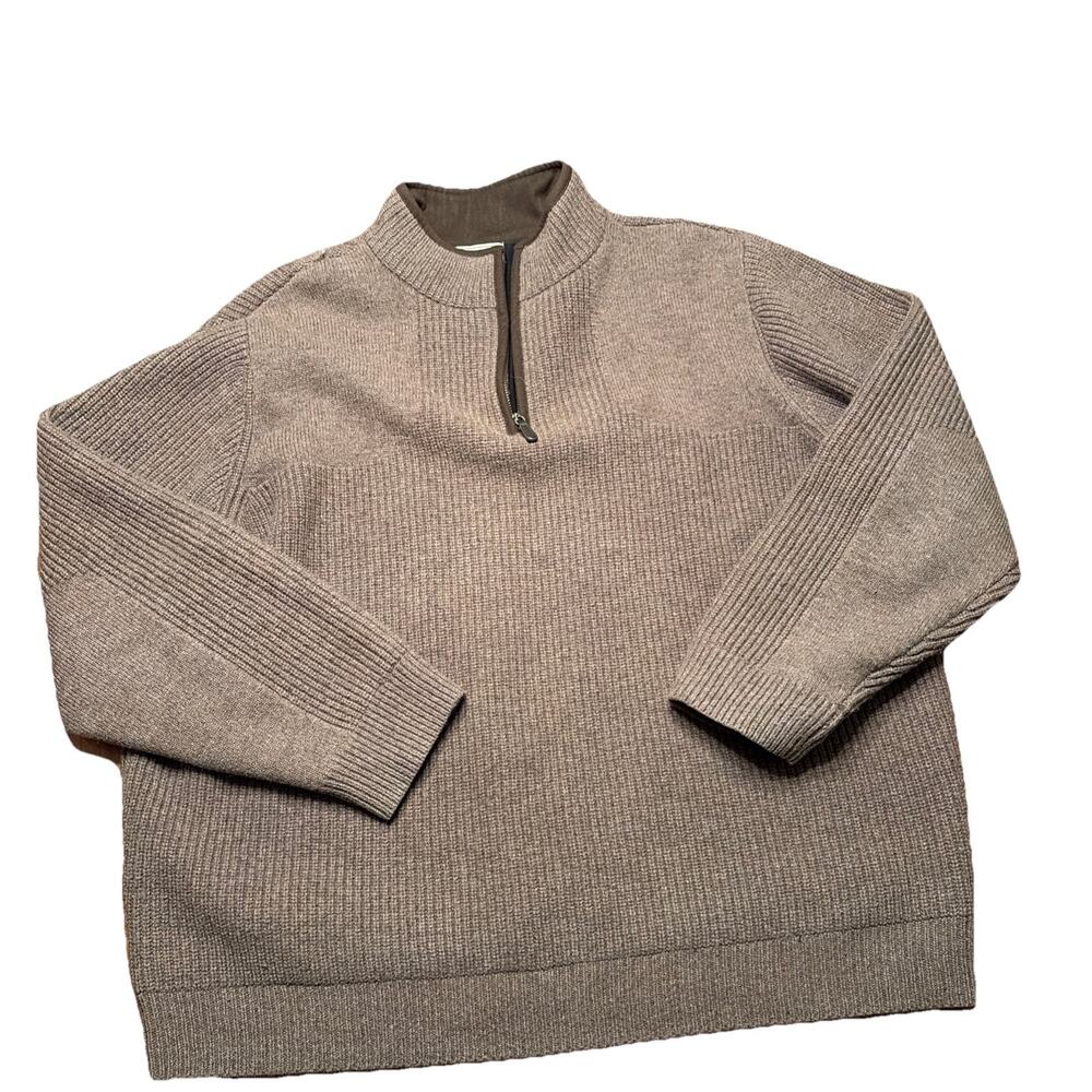L.L.Bean Lambswool Quarter Zip Sweater Jacket Brown Lined XXL